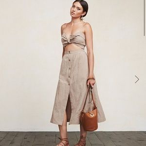 Reformation Linen Midi Dress Size 0 in Green